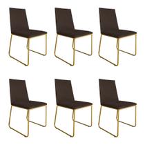 Kit 6 Cadeiras de Jantar Estofada Lille Base Gold Veludo Marrom - Montanaris Decor Kit 6 Cadeiras de Jantar Estofada Lille Base Gold Veludo Marrom - Montanaris Decor