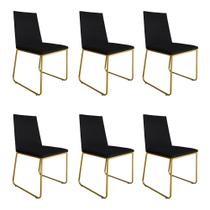 Kit 6 Cadeiras de Jantar Estofada Lille Base Gold Veludo Preto - Montanaris Decor Kit 6 Cadeiras de Jantar Estofada Lille Base Gold Veludo Preto - Montanaris Decor