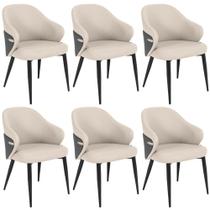 Kit 6 Cadeiras De Jantar Estofada Milano Design Italiano Com Encosto Ergonômico - Bege-cinza Escuro