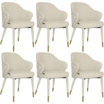 Kit 6 Cadeiras De Jantar Estofada Milano Design Italiano Com Encosto Ergonômico - Creme/cinza
