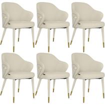 Kit 6 Cadeiras de Jantar Estofada Milano Design Italiano com Encosto Ergonômico - Creme/Cinza