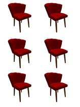 Kit 6 Cadeiras de Jantar Estofada Pétala Tecido Suede Vermelho Pés Palito Kimi Decor