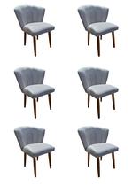 Kit 6 Cadeiras de Jantar Estofada Pétala Tecido Veludo Cinza Claro Pés Palito Kimi Design