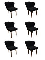Kit 6 Cadeiras de Jantar Estofada Pétala Tecido Veludo Preto Pés Palito Kimi Design