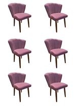Kit 6 Cadeiras de Jantar Estofada Pétala Tecido Veludo Rose Pés Palito Kimi Design