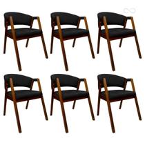 Kit 6 Cadeiras de Jantar Estofada Poltrona Ravena em Madeira Castanho Preto CCS