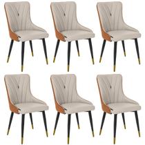 Kit 6 Cadeiras de Jantar Estofada Verona Design Italiano Encosto Anatômico Base Metálica Reforçada - Bege/Caramelo Kit 6 Cadeiras de Jantar Estofada Verona Design Italiano Encosto Anatômico Base Metálica Reforçada - Bege/Caramelo