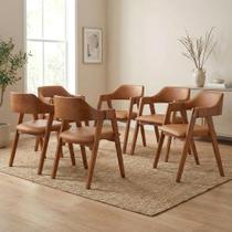 Kit 6 Cadeiras de Jantar Estofadas em Madeira Maciça e material sintético Dalia