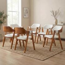 Kit 6 Cadeiras de Jantar Estofadas em Madeira Maciça e material sintético Dalia