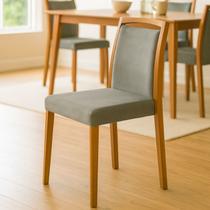 Kit 6 Cadeiras de Jantar Estofadas Jade Veludo Cinza Base Madeira Maciça Mel Kit 6 Cadeiras de Jantar Estofadas Jade Veludo Cinza Base Madeira Maciça Mel