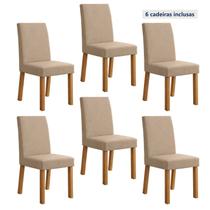 Kit 6 Cadeiras de Jantar Estofadas Linho Laini Bege Amêndoa Clean/Bege Kit 6 Cadeiras de Jantar Estofadas Linho Laini Bege Amêndoa Clean/Bege