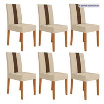Kit 6 Cadeiras de Jantar Estofadas Lisa material sintético Pés MDF Linea Bege/Freijó/Marfim Kit 6 Cadeiras de Jantar Estofadas Lisa material sintético Pés MDF Linea Bege/Freijó/Marfim