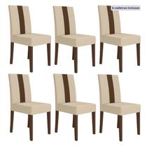 Kit 6 Cadeiras de Jantar Estofadas Lisa material sintético Pés MDF Linea