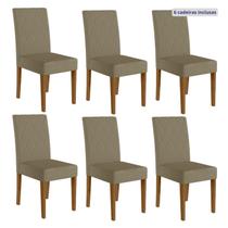 Kit 6 Cadeiras de Jantar Estofadas Lisa Pés MDF Linea Bege/Carvalho