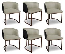 Kit 6 Cadeiras De Jantar Florença Compose Linho Bege e material sintético Preto - Meu Lar Decorações