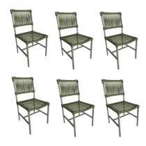Kit 6 Cadeiras de Jantar Gourmet Corda Náutica Verde Musgo Base Aluminio Rami França Linha Plus Kit 6 Cadeiras de Jantar Gourmet Corda Náutica Verde Musgo Base Aluminio Rami França Linha Plus
