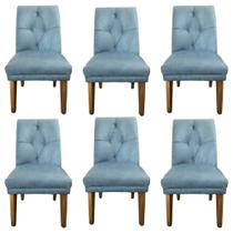 Kit 6 Cadeiras de Jantar Helena Tecido Pena Azul Ceu - Dominic Decor