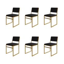 Kit 6 Cadeiras De Jantar Industrial Isa Assento Veludo Preto Base Dourado