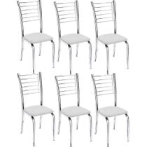 Kit 6 Cadeiras de Jantar Lara cromada para cozinha Assento sintético branco - Aurora Line