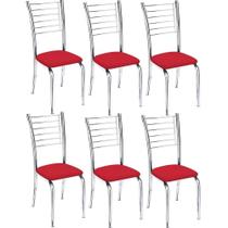 Kit 6 Cadeiras de Jantar Lara cromada para cozinha Assento sintético vermelho - Aurora Line Kit 6 Cadeiras de Jantar Lara cromada para cozinha Assento sintético vermelho - Aurora Line