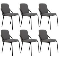 Kit 6 Cadeiras de Jantar Loft C01 em Aço Estofada em Linho Fendi Cinza e Preto Lyam Decor
