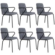 Kit 6 Cadeiras de Jantar Loft C01 Estrutura em Aço Estofada em Linho Preto e Prata Lyam Decor
