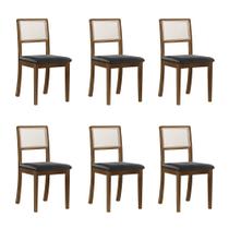 Kit 6 Cadeiras de Jantar Luxo Palha Estofadas Couro Pu Preto em Tela Sextavada Rubi Madeira Maciça I