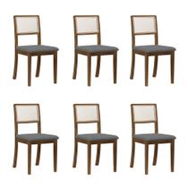 Kit 6 Cadeiras de Jantar Luxo Palha Estofadas Veludo Cinza em Tela Sextavada Rubi Madeira Maciça Imb