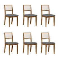 Kit 6 Cadeiras de Jantar Luxo Palha Estofadas Veludo Cinza em Tela Sextavada Rubi Madeira Maciça Mel