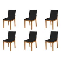 Kit 6 Cadeiras de Jantar Luxo Pérola Estofadas em Couro Pu Preto Base Madeira Maciça Mel Kit 6 Cadeiras de Jantar Luxo Pérola Estofadas em Couro Pu Preto Base Madeira Maciça Mel
