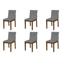 Kit 6 Cadeiras de Jantar Luxo Pérola Estofadas em Linho Cinza Base Madeira Maciça Imbuia