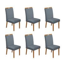 Kit 6 Cadeiras de Jantar Madeira Maciça Cerejeira Premium Heloísa Veludo Cinza Kit 6 Cadeiras de Jantar Madeira Maciça Cerejeira Premium Heloísa Veludo Cinza