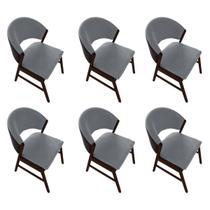 Kit 6 Cadeiras de Jantar Madeira Maciça Débora em Facto Ocre Cor do Assento:Cinza LinhoCor da Estrutura:Castanho