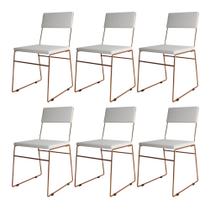 Kit 6 Cadeiras de Jantar Málaga Assento material sintético Branco Base Cobre