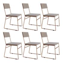 Kit 6 Cadeiras de Jantar Málaga Assento Veludo Bege Base Cobre Kit 6 Cadeiras de Jantar Málaga Assento Veludo Bege Base Cobre