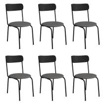 Kit 6 Cadeiras de Jantar Malva Encosto Preto e Assento Cinza Ferro Preto - Pallazio Kit 6 Cadeiras de Jantar Malva Encosto Preto e Assento Cinza Ferro Preto - Pallazio