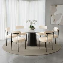 Kit 6 Cadeiras de Jantar Margara MDF Bouclê Off White D'Rossi Kit 6 Cadeiras de Jantar Margara MDF Bouclê Off White D'Rossi