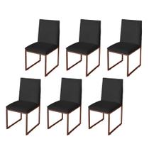 Kit 6 Cadeiras de Jantar Metálica Bronze com Suede Preto Garden - Mafer