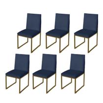 Kit 6 Cadeiras de Jantar Metálica Dourado com Suede Azul Marinho Garden - Mafer