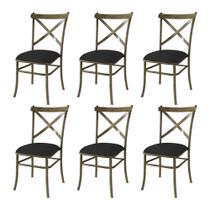 Kit 6 Cadeiras de Jantar New Katrina Assento Preto em Aço Ouro Envelhecido Cairo