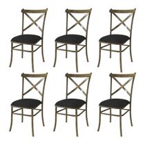 Kit 6 Cadeiras de Jantar New Katrina Assento Preto em Aço Ouro Envelhecido Marrocos