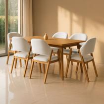 Kit 6 Cadeiras de Jantar Noah com Braço Madeira Maciça Linho Estofada