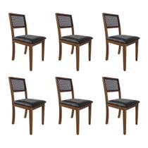 Kit 6 Cadeiras de Jantar Palha Estofadas Couro Pu Preto em Tela Rubi Premium Madeira Maciça Imbuia