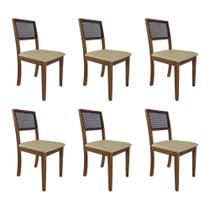 Kit 6 Cadeiras de Jantar Palha Estofadas Veludo Bege com Tela Rubi Premium Madeira Maciça Imbuia