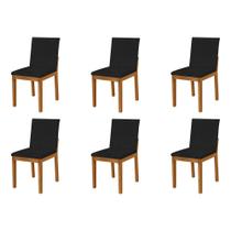 Kit 6 Cadeiras de Jantar Pérola Estofadas em Couro Pu Preto Base Madeira Maciça Mel