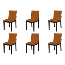 Kit 6 Cadeiras de Jantar Pérola Estofado Liso Veludo Terracota Base Madeira Maciça Preto