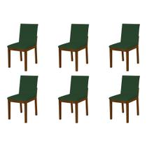 Kit 6 Cadeiras de Jantar Pérola Estofado Liso Veludo Verde Base Madeira Maciça Imbuia