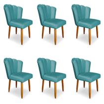 Kit 6 Cadeiras de Jantar Pétala Estofada Pés Palito Veludo Azul Turquesa - Montanaris Decor Kit 6 Cadeiras de Jantar Pétala Estofada Pés Palito Veludo Azul Turquesa - Montanaris Decor