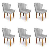 Kit 6 Cadeiras de Jantar Pétala Estofada Pés Palito Veludo Cinza - Montanaris Decor Kit 6 Cadeiras de Jantar Pétala Estofada Pés Palito Veludo Cinza - Montanaris Decor
