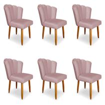 Kit 6 Cadeiras de Jantar Pétala Estofada Pés Palito Veludo Rosê Claro - Montanaris Decor
